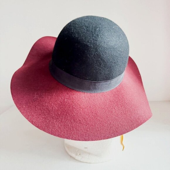 Genie by Eugenia Kim Two Tone Burgundy Black Wool Boho Hat - Picture 4 of 6
